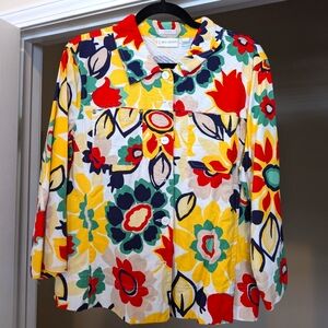 Erin London Colorful Floral Jacket Soft Canvas / Twill White Red Orange Blue